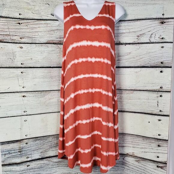 Maurices 24/7 Women’s XS Sleeveless Dress Rust Orange White Tie Dye Rayon Stretc - Picture 1 of 7
